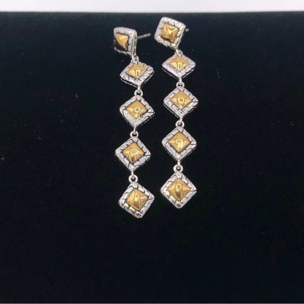 18k 2-Tone Station Earrings - Picture 3 of 9